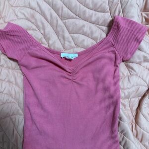 Pink Ribbed Off-Shoulder Top